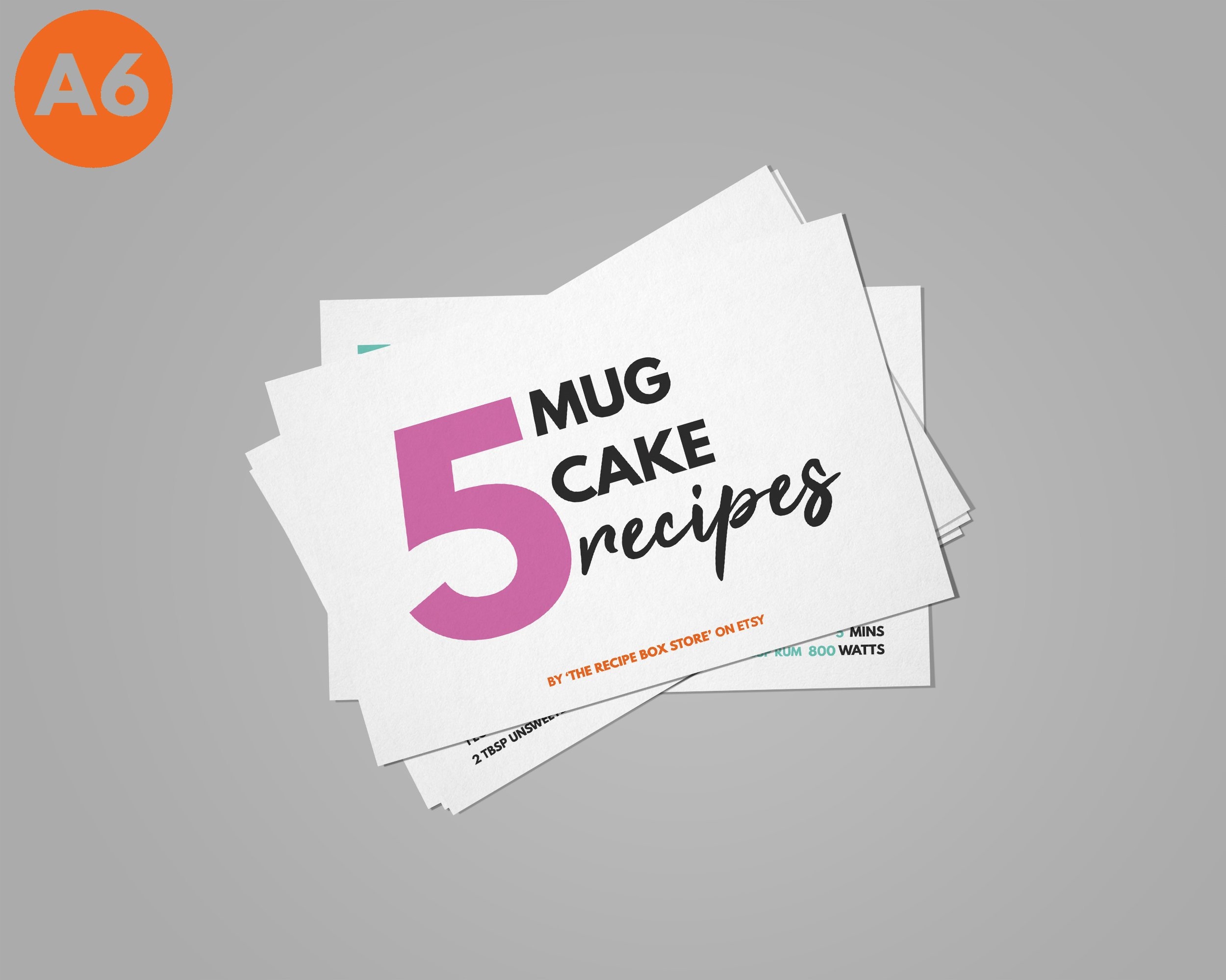 Mug Cake Recipe Set / 5 Recipes / Printable A6 Postcard Sized Recipe ...