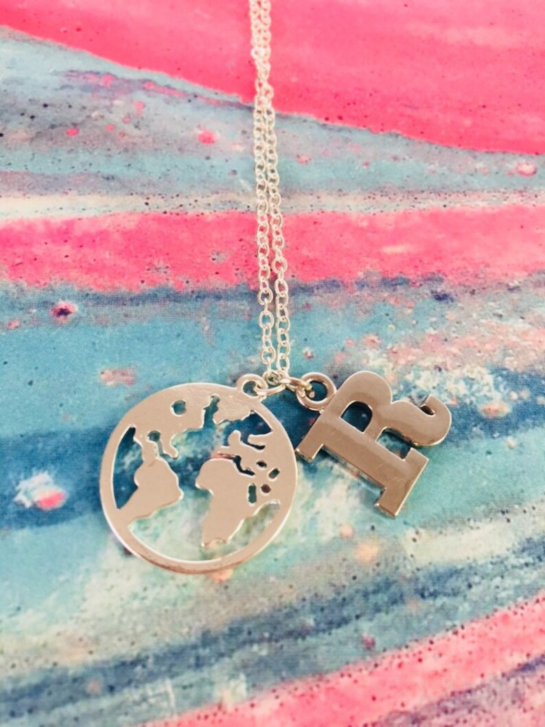 Earth planet workd personalised silver necklace