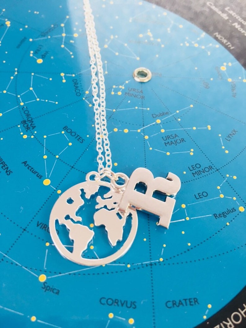 Earth planet workd personalised silver necklace
