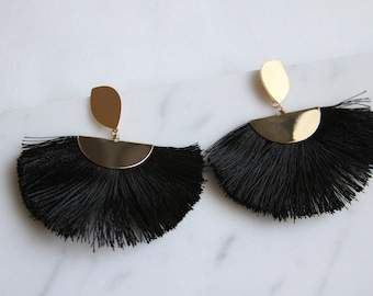Gold fan tassel earrings