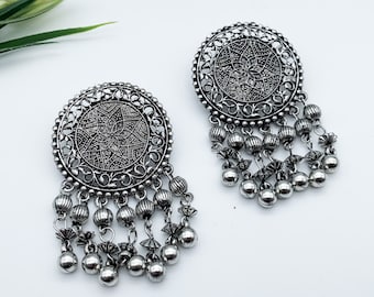 Oxidized Long Indian Earrings