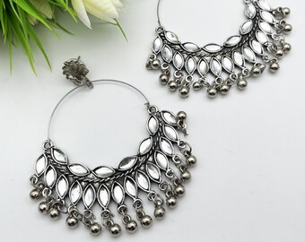 Afghani Stone Earrings-Indian Bohemian Traditional Ethnic Chandbala Earrings-LIGHTWEIGHT Jewelry- Statement Earrings