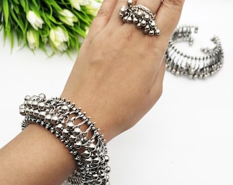 Afghani Ghungroo OPENABLE Bangles, Ghungroo Ring-Indian Oxidized Ethnic Traditional Jewelry-Festive Jewelry-German Silver/Alpaca Silver