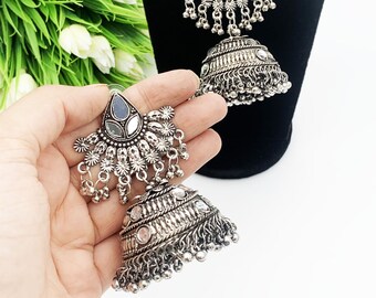Indian Traditional Long Jhumka Earrings-Statement Earrings-Boho Afghani Jewelry-Oxidized Jhumka-Ethnic Festive Jewelry-LIGHTWEIGHT EARRINGS