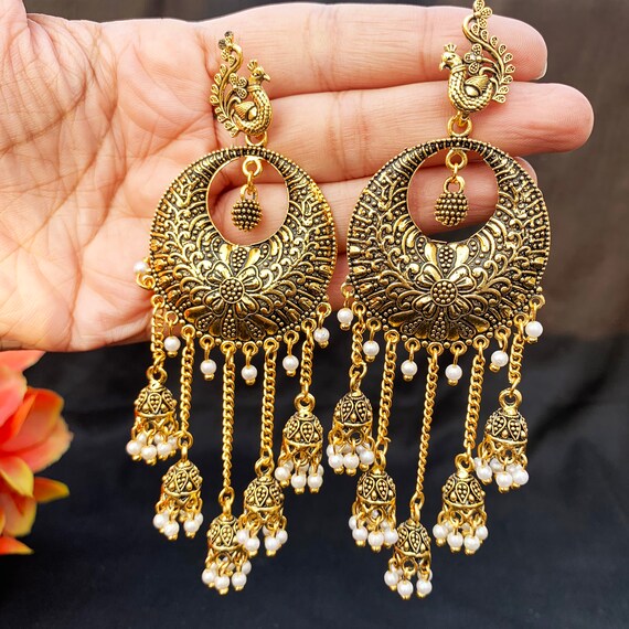 Long Bohemian German Silver Earrings afghani Jewelry indian Ethnic