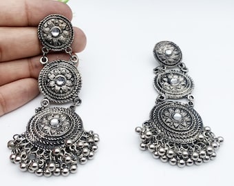Oxidized Long Dangle Traditional Earrings- Indian