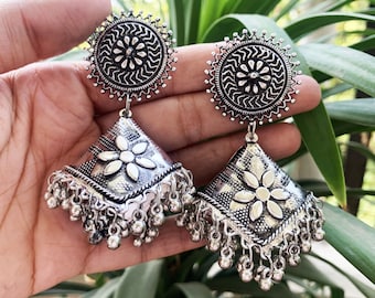 Afghani Lightweight Oxidized Earrings-German Silver-Festive Indian Jewellery-Fashion Earrings-Antique look Like Earrings-Bohemian Jewellery