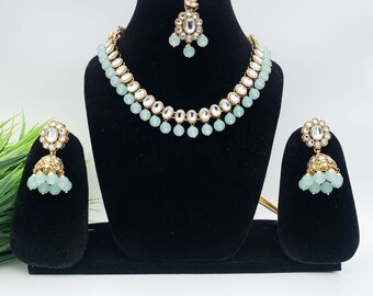 Bollywood Kundan Gold Plated Trendy Necklace Set with Jhumka and Maang Tikka- Indian Traditional Ethnic Party Wear Jewellery