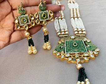 Kundan Meenakari Rani Haar - Długi indyjski zestaw wisiorków - Klasyczna indyjska moda - Inspirowane Bollywood - Lekki zestaw perłowych Mala - Najwyższa jakość