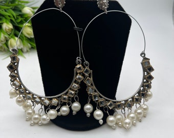 Indian Oxidized Festive Jewelry- Afghani Earrings-Bohemian Jewellery-Lightweight Chandbali Earrings
