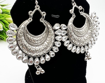 Oxidized Chandbali Stone Earrinfs- Afghani Jewellery- Bollywood Inspired Jewellery- Boho n Hippie Jewellery- Indian festive Wear Jewellery