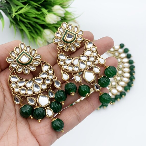 Kundan Chandbali Earrings Ajio Sea Green Earrings Green Kundan