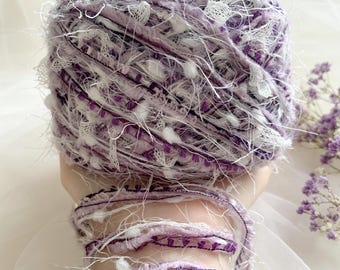 Lilac Haze Textured Art Yarn | Soft Purple White Tones For Crochet Knitting (100g/3.5oz)