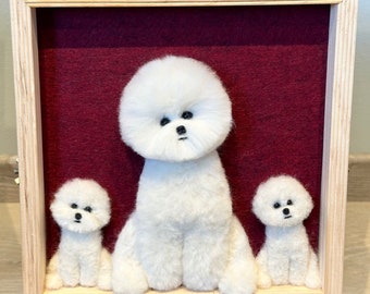 3D Bichon Frise portrait with two puppies