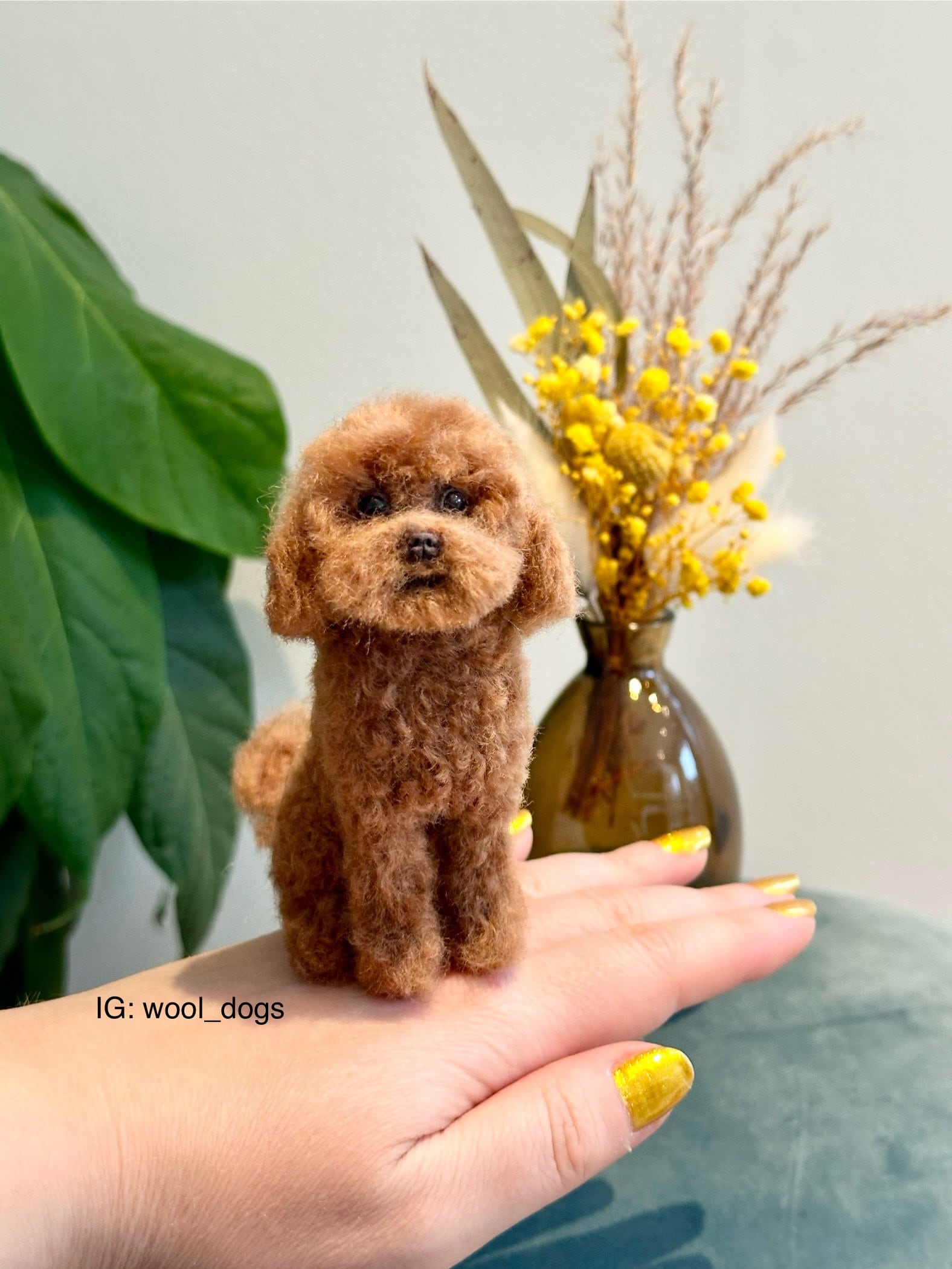 Statua Barboncino Color Cioccolato – Dipinta A Mano – Figurina Cane