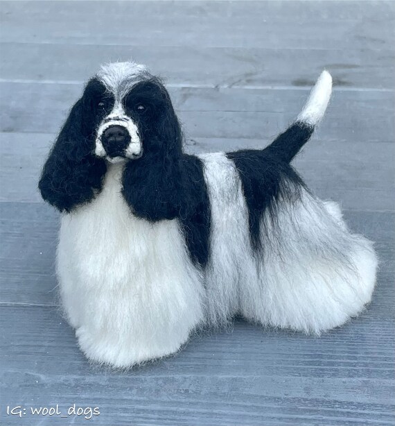 American cocker spaniel sculpture, 13 cm (black and white). Ready