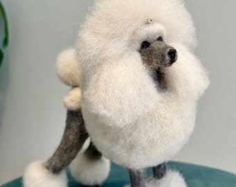 White poodle sculpture, 16 cm/ 6.3 inches. Ready to ship.