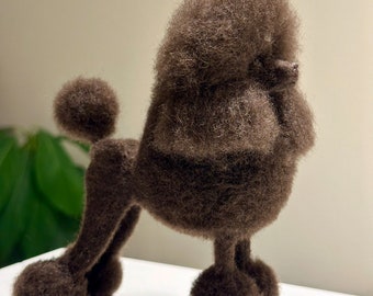 Brown poodle sculpture, 16 cm/ 6.3 inches. Ready to ship.