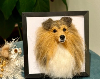 3D needle felted sheltie portrait