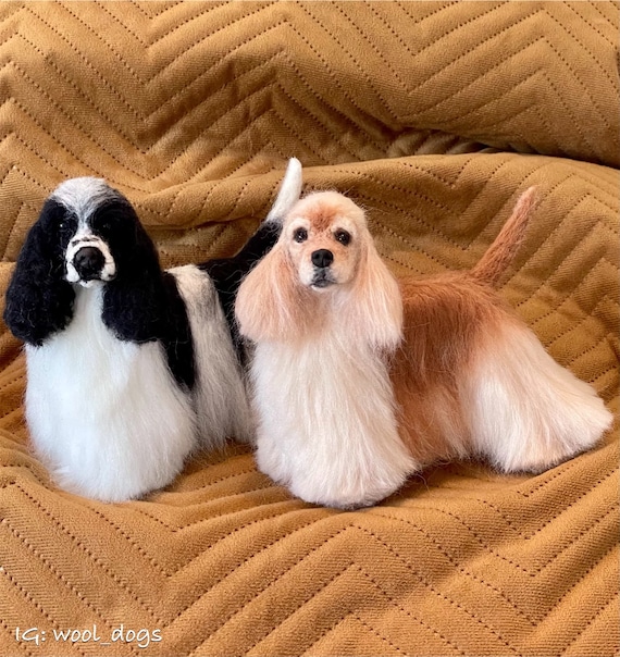 American cocker spaniel sculpture, 13 cm (black and white). Ready