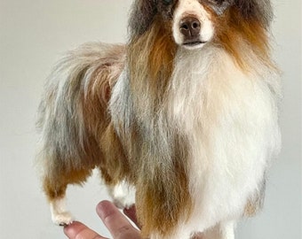 Long haired dog, custom made needle felted