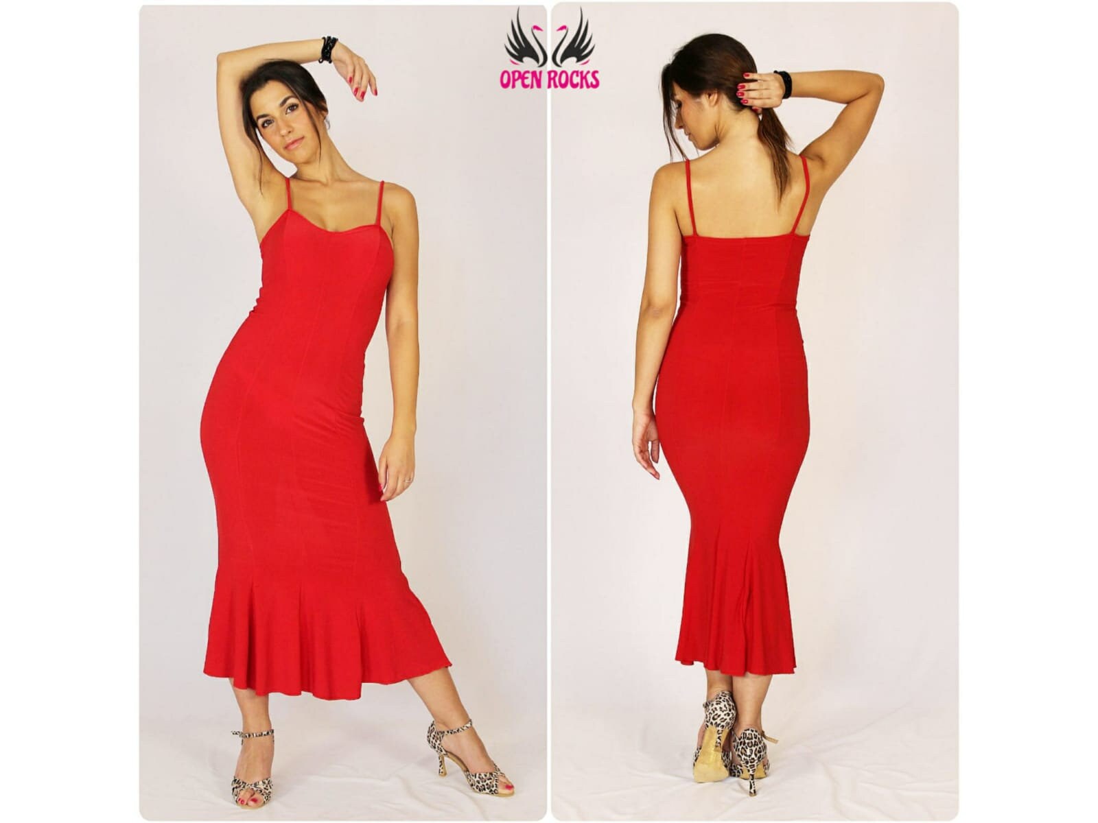 Abito lungo rosso per tango argentino Vestito rosso attillato