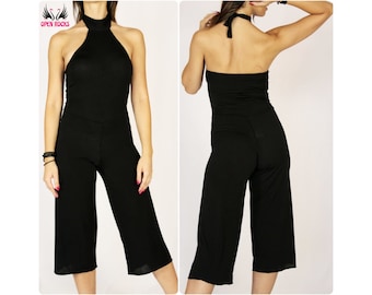 Black women's jumpsuit for modern and contemporary dance, Women's full dance jumpsuit, Tight suit with flared shorts and high neck