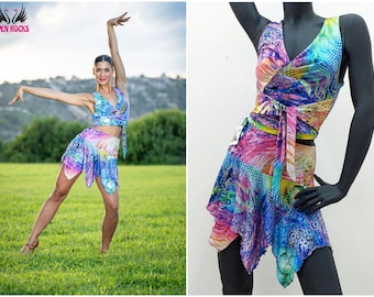 Volledige rok en top Caribische dansen en Latijnse dansen, Complete bachata merengue saus, Miniskirt en top voor Caribische dansen, Dancewear