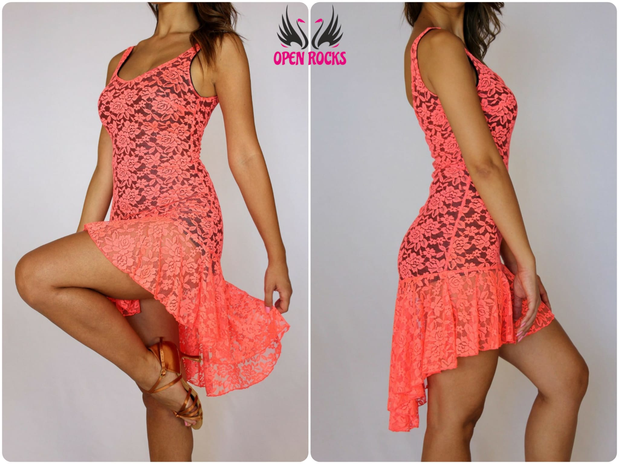 Neon Orange Koralle Spitzenkleid Latin Dance Ballkleid Etsy