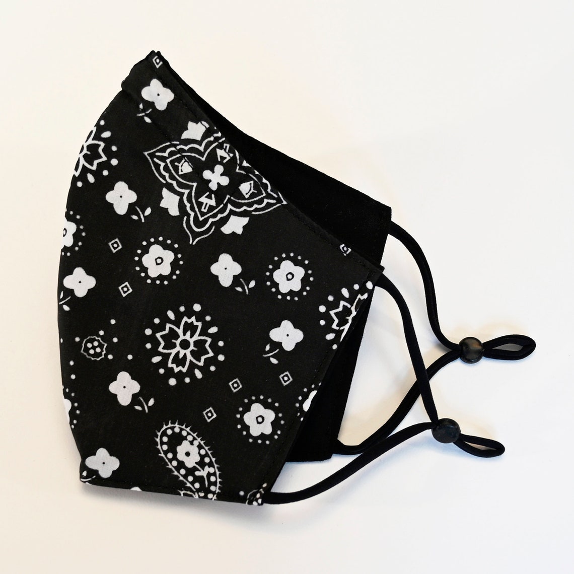 Black Bandana Face Mask Cotton Fitted & Adjustable USA Etsy