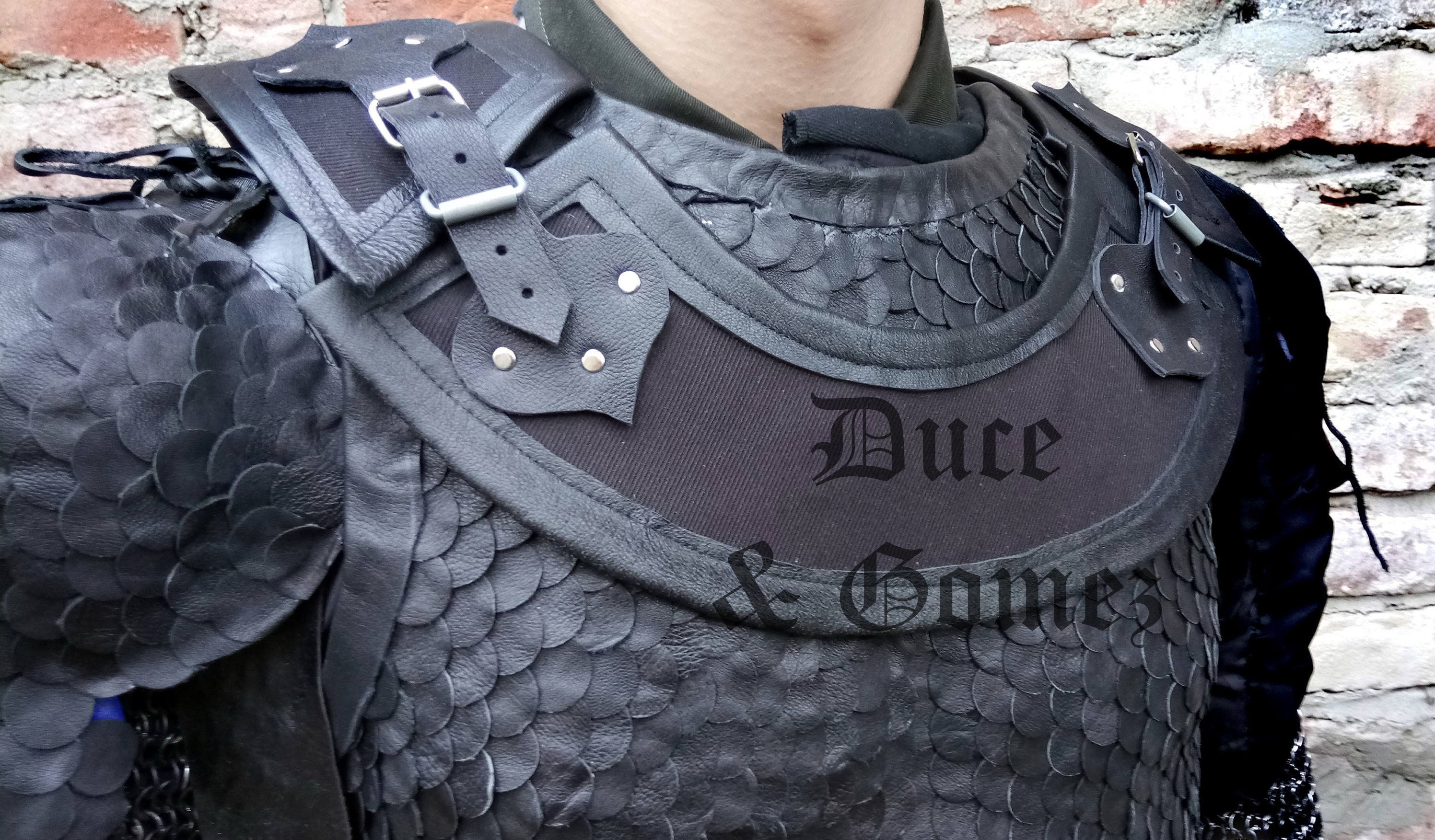 Black leather scale chestplate with pauldrons chainmail and Etsy