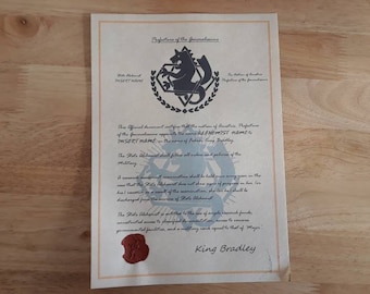 Personalised Fullmetal Alchemist Certificate (With Wax Seal)