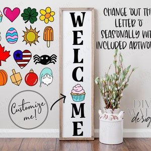 SVG | Welcome | Cutting File | Holiday Seasonal Interchangeable | Farmhouse Porch Entry Sign | Cutting File | Vinyl Stencil HTV | Customize