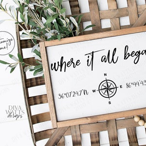 SVG | Where It All Began | Cutting File | Compass GPS Coordinates Longitude Latitude | Customize Personalize | Farmhouse Sign Vinyl Stencil