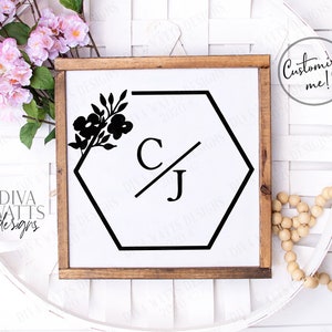 SVG | Hexagon blomkrans | Skärfil | Modernt bondgård | Bröllop | Skylt | Vinylstencil HTV PNG | Anpassa | Tårtfat