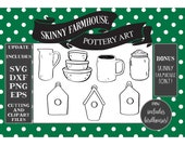 SVG Farmhouse Artwork Bundle Mixing Bowls Mug Pitcher Canister Birdhouse Skinny Farmhouse Font Instant Download DXF Clipart Vinyl PNG