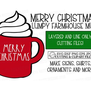 SVG Merry Christmas Mug | Cutting File | Laser | Lumpy Red Mug | Instant Download | Vinyl Stencil HTV | DXF png jpg | Farmhouse Pottery