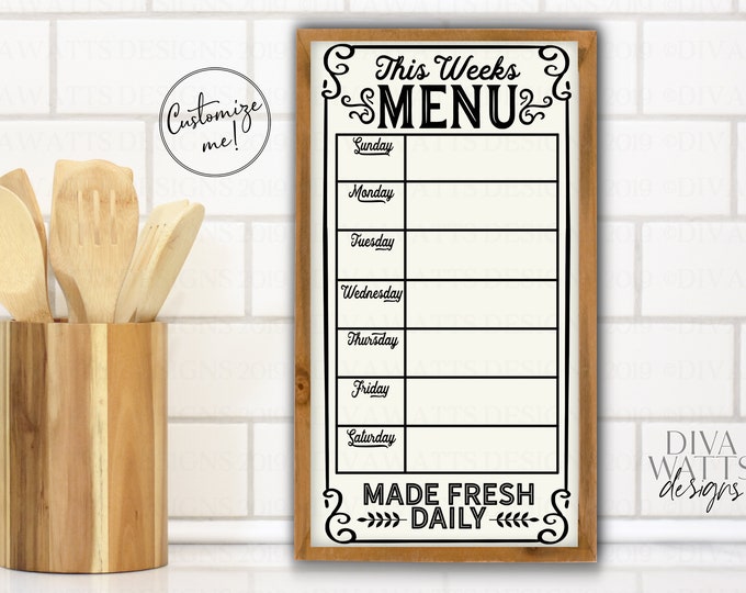 This Week’s Menu Board, Rustic Weekly Menu Planner, Weekly Menu Sign ...