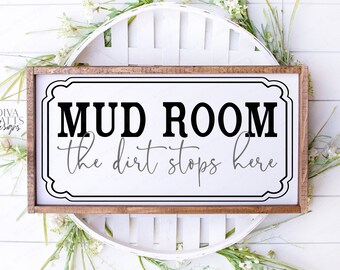 Mudroom the dirt stops here Barnboard Framed Canvas Sign
