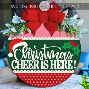 Christmas Cheer Is Here Round Door Hanger SVG Laser Cut File | DIY Holiday Porch Sign Digital Download for Glowforge, xTool, OMTech