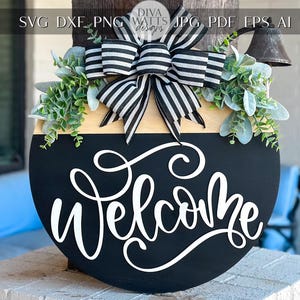 Welcome Sign SVG, Round Door Hanger Laser Cut File, 3D Layered Welcome SVG, Farmhouse Porch Decor, Glowforge, Xtool, Omtech