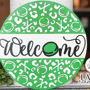 Welcome with Hockey Leopard Print Glowforge SVG | Laser Cut File