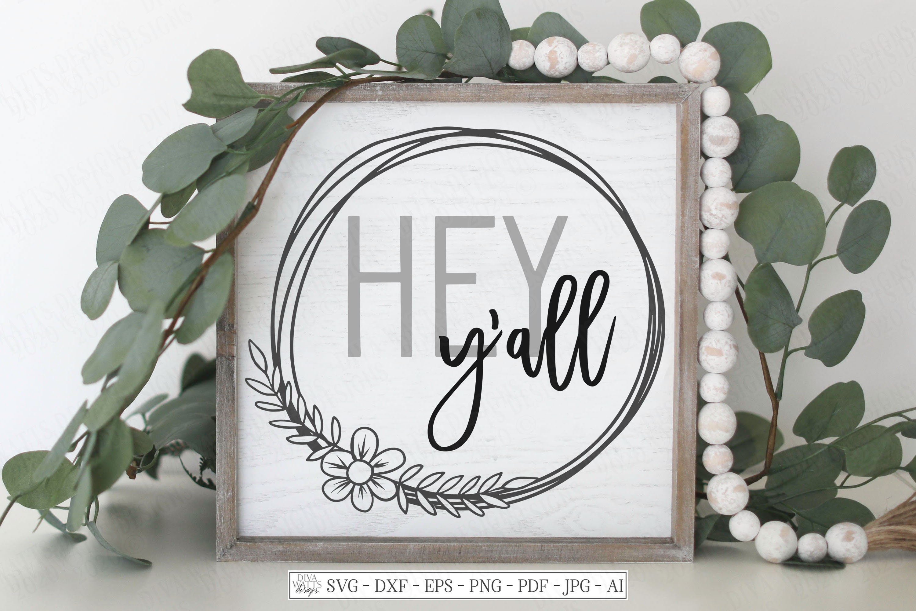 SVG Hey Y'all Cutting File Farmhouse Wreath - Etsy