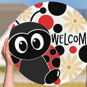 Welcome SVG | Ladybug & Daisies Door Hanger Design