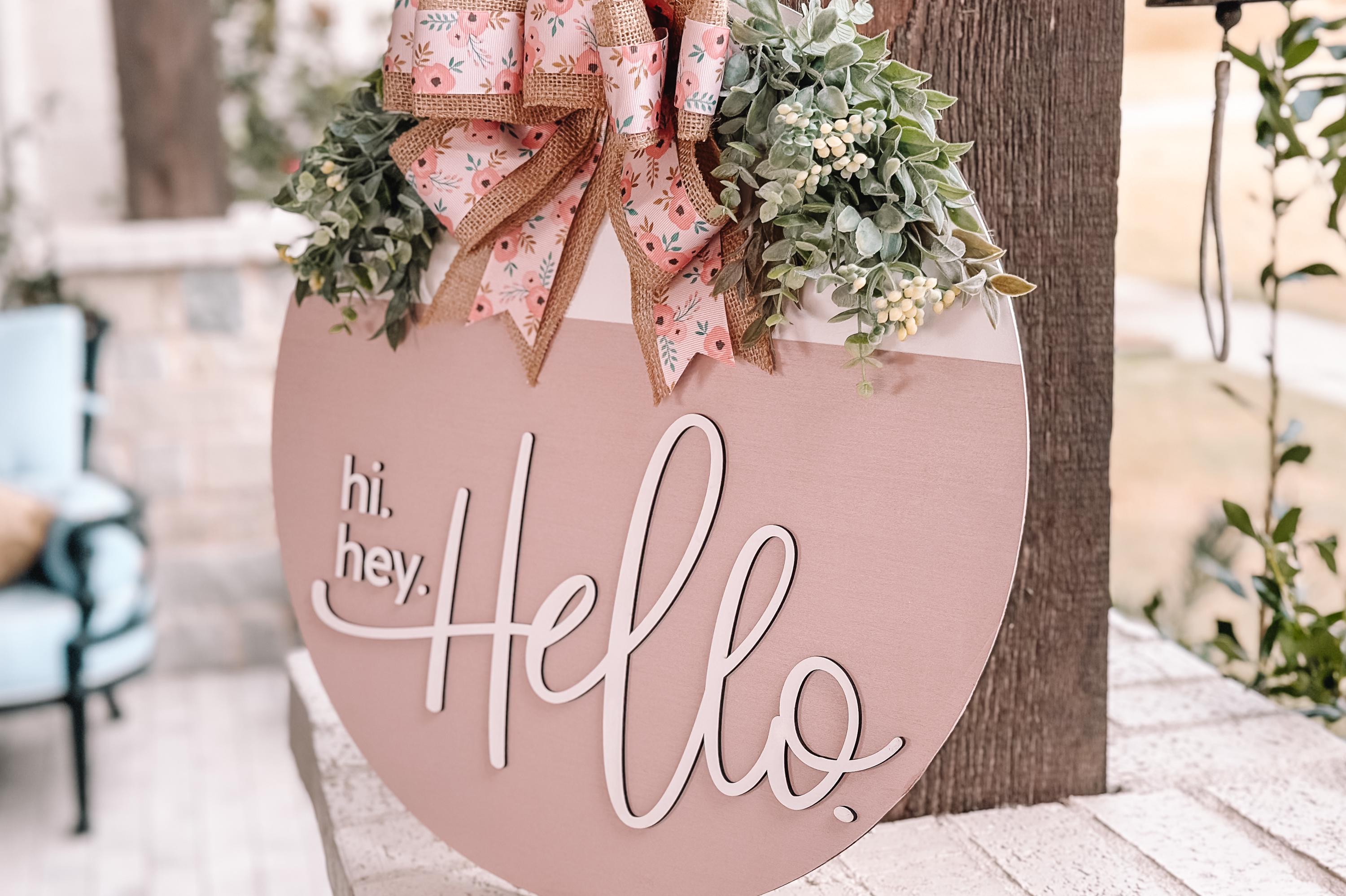 Hi Hey Hello Round Door Hanger SVG File, Laser Cut Design, Layered Wood ...