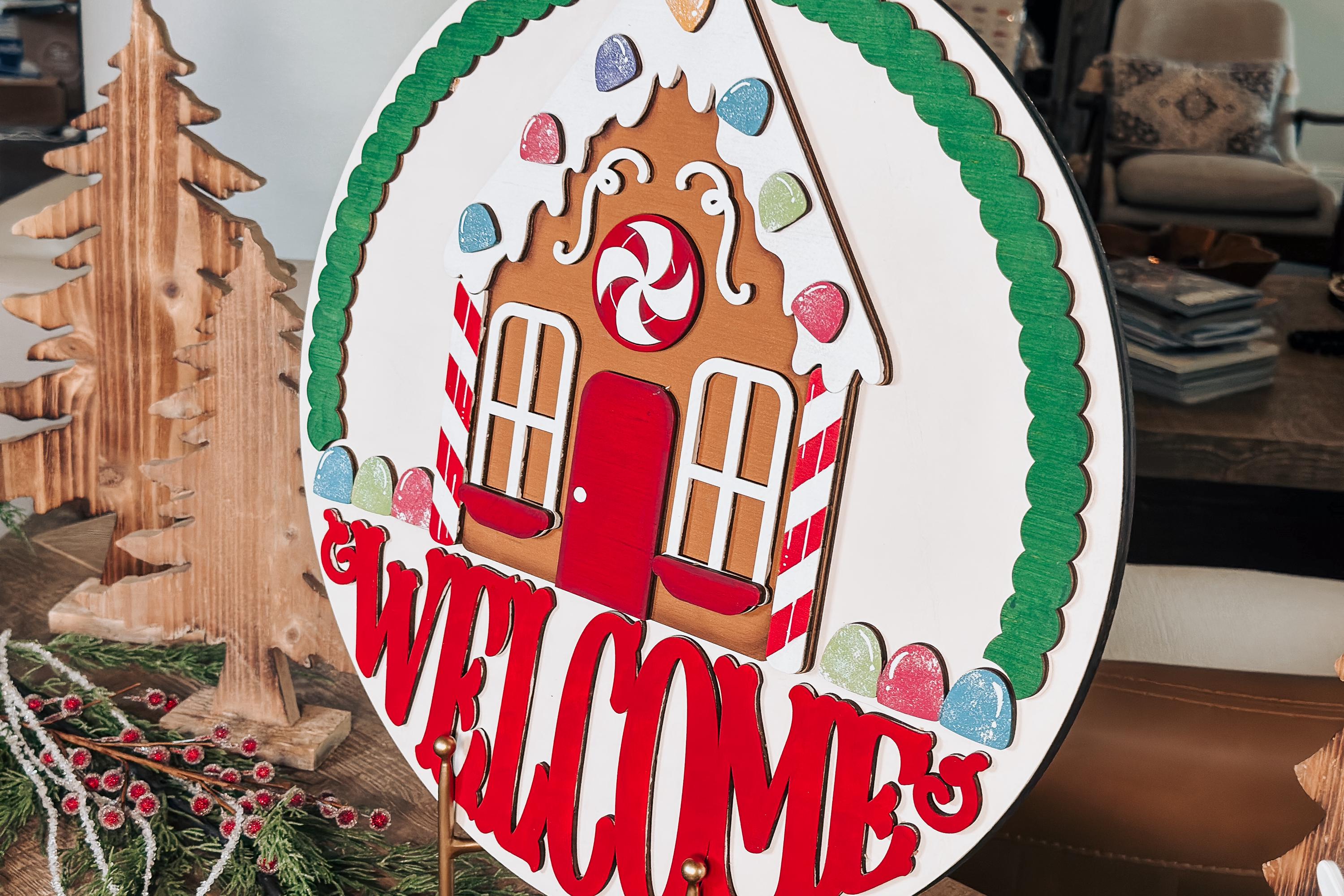 Gingerbread House Christmas Door Hanger SVG, Laser Cut Welcome Sign ...