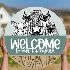 Welcome To Our Barnyard SVG Funny Pig Door Hanger svg Chicken svg Cow Door Sign svg Farm svg Farmhouse Door Hanger svg Farm Sign svg file