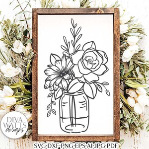 Daisy & Rose Mason Jar Arrangement SVG | Boho Farmhouse Design
