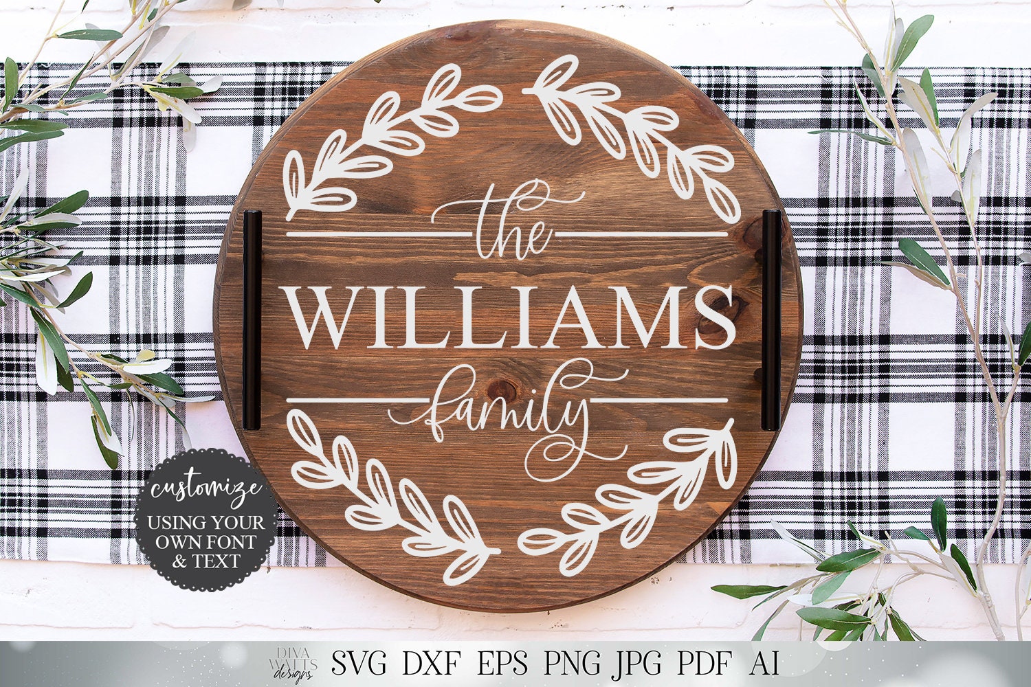 Download Family Last Name Farmhouse Wreath SVG | Sign SVG | Tray ...