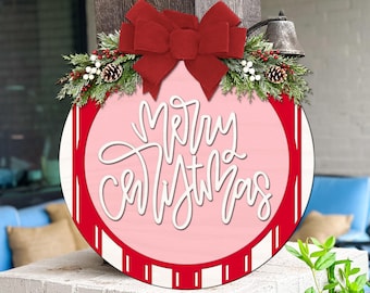Round Door Hanger SVG Merry Christmas Ornament Sign, Holiday Porch Decor For Welcoming Entryway And Christmas Door Hanger